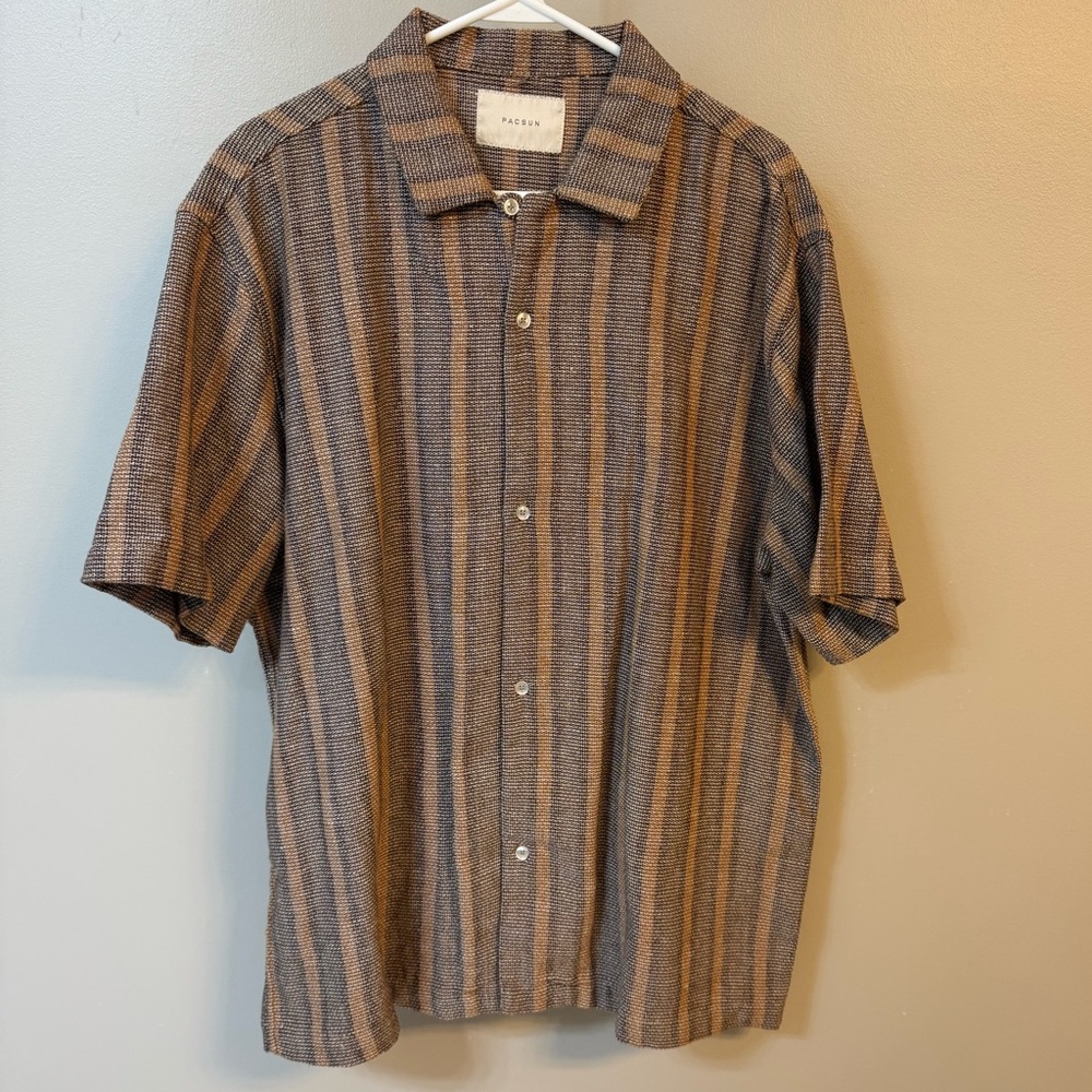 PacSun Brown and Gray Striped Casual Shirt